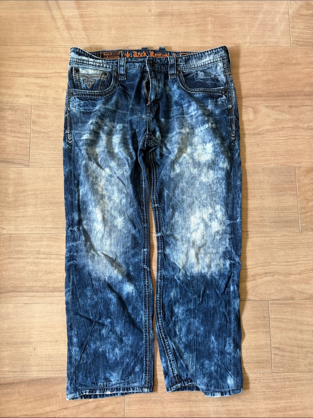Rock Revival Men's Distressed Blue Wash Jeans